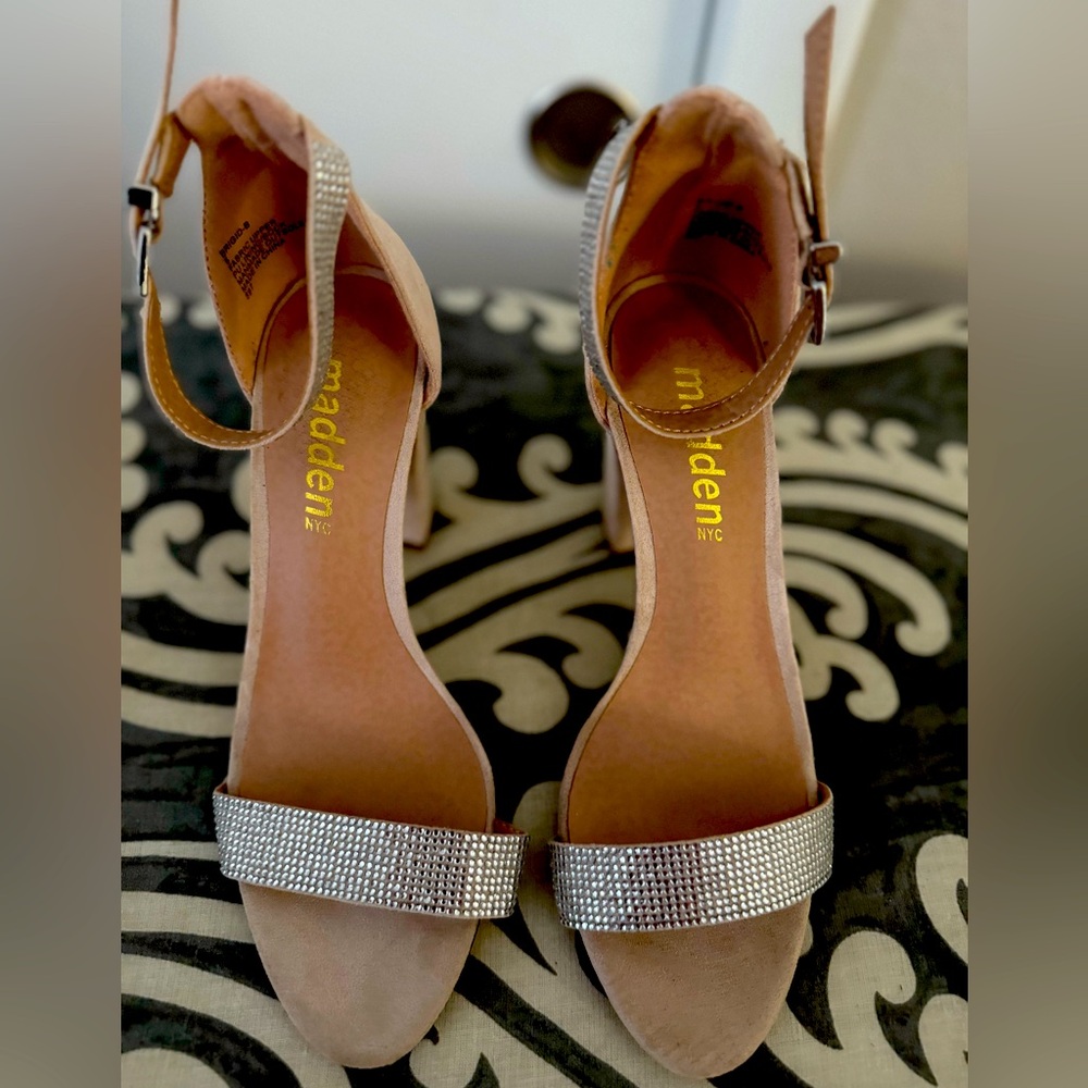 Steve Madden Cream Heels with Sparkly Straps and High Slender Heel